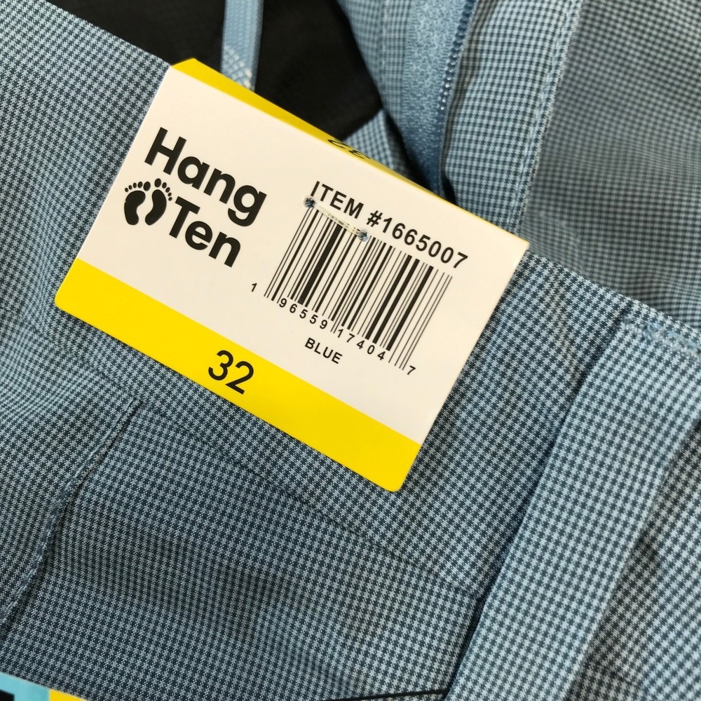 NEW Hang Ten Hybrid Board Shorts Mens 32 Blue Micro Check Stretch Quick Dry - Picture 6 of 13